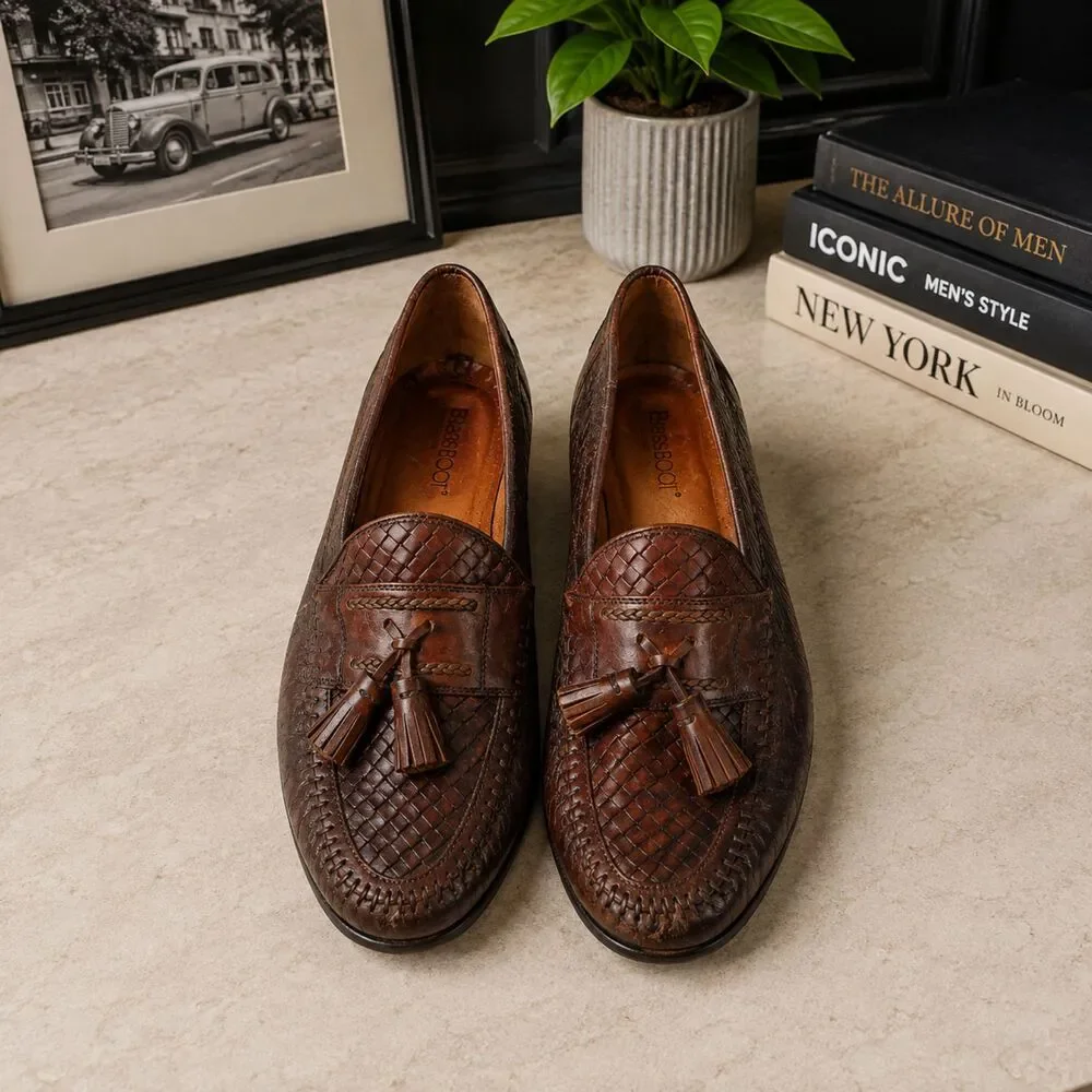 Brass Boot Men's 9.5 Leather Tassel Loafers Brown Made in Spain Moc Toe